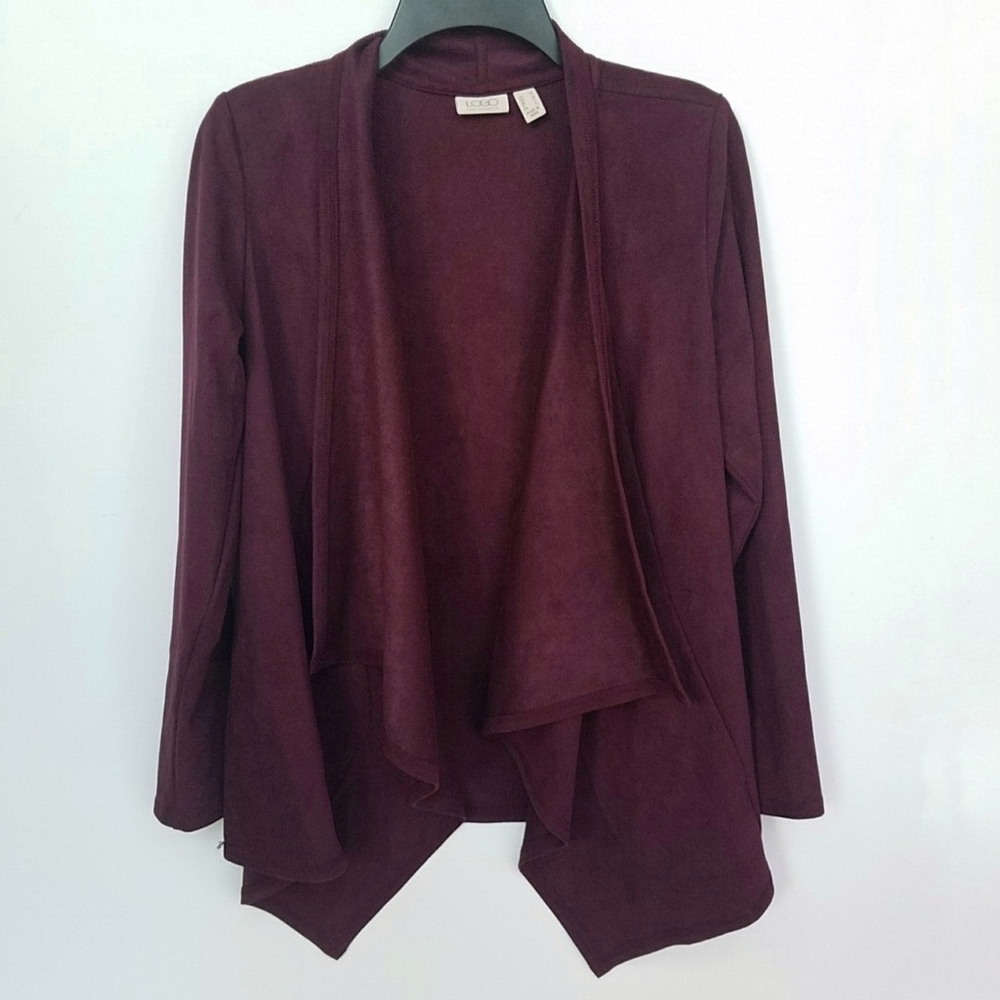 LOGO Faux Suede Cardigan Cabernet Cascade Jacket Medium